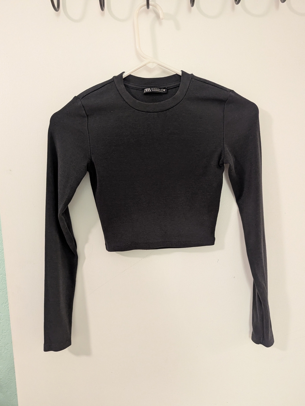 ZARA Gray Cropped Long Sleeve Top